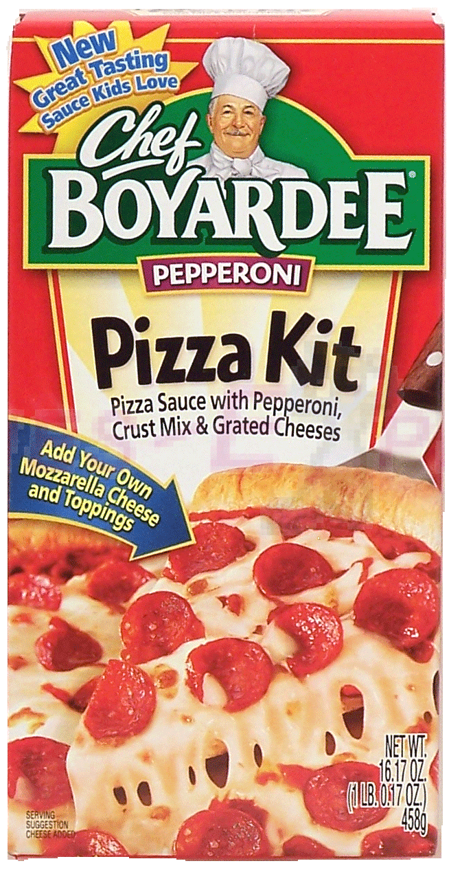 Chef Boyardee&nbsp;Pizza Kit&nbsp;pepperoni pizza sauce with pepperoni crust mix & grated cheeses makes a 12 Full-Size Picture